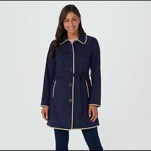Dennis by Dennis Basso navy water resistant trench jacket EUC size XS